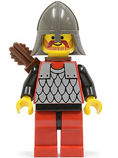 LEGO Minifigure-Scale Mail - Red with Black Arms, Red Legs with Black Hips, Dark Gray Neck-Protector, Quiver-Castle-CAS163A-Creative Brick Builders